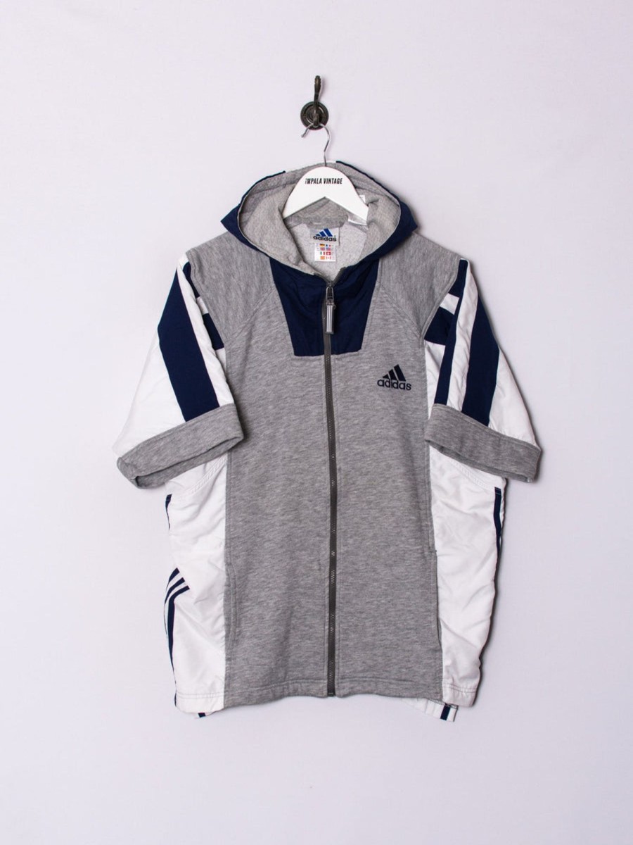 Impalavintage Adidas Grey & Blue Short Sleeves Track Jacket Wholesale