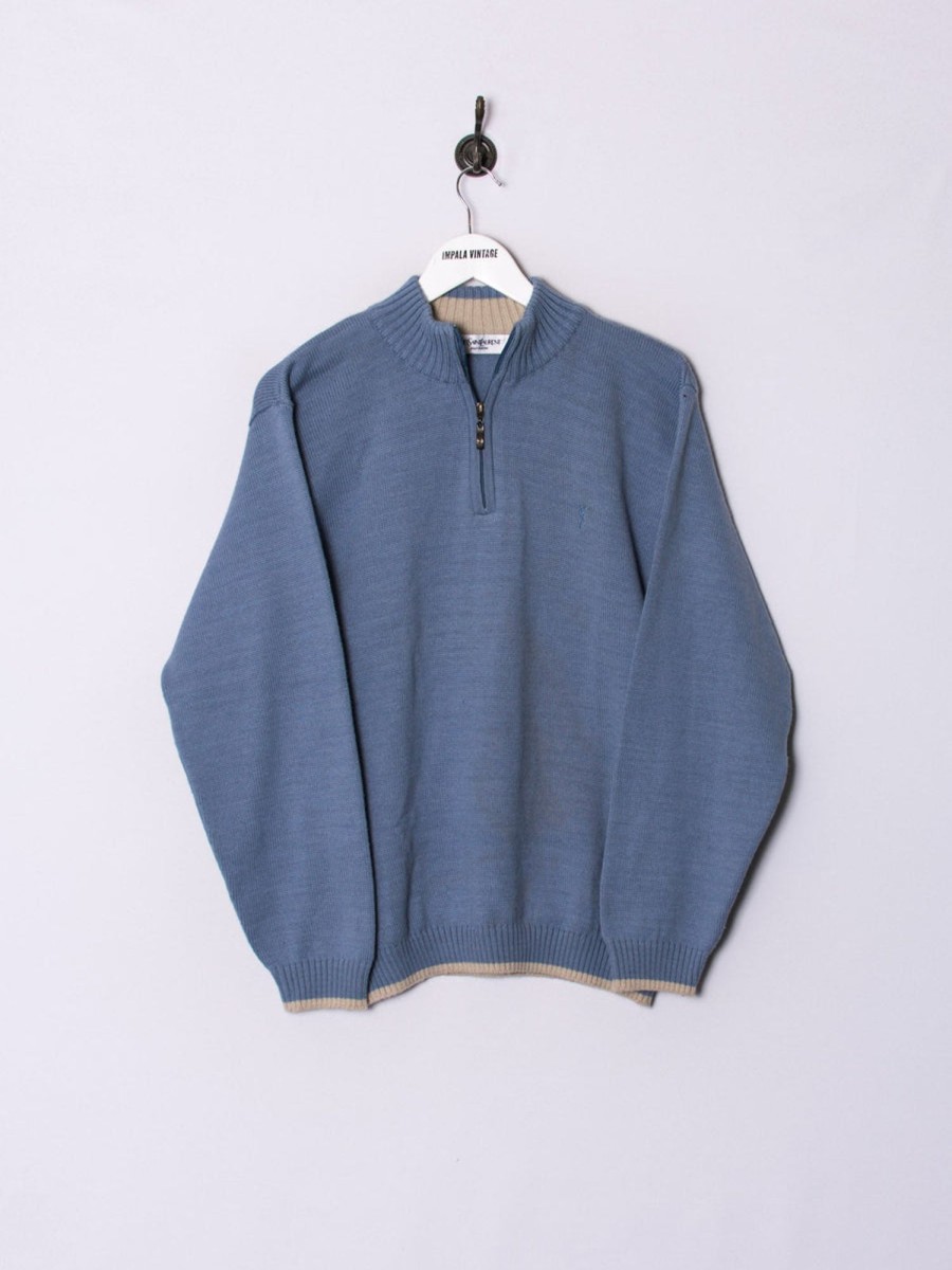 Impalavintage Yves Saint Laurent Light Blue 1/3 Zipper Sweater Best