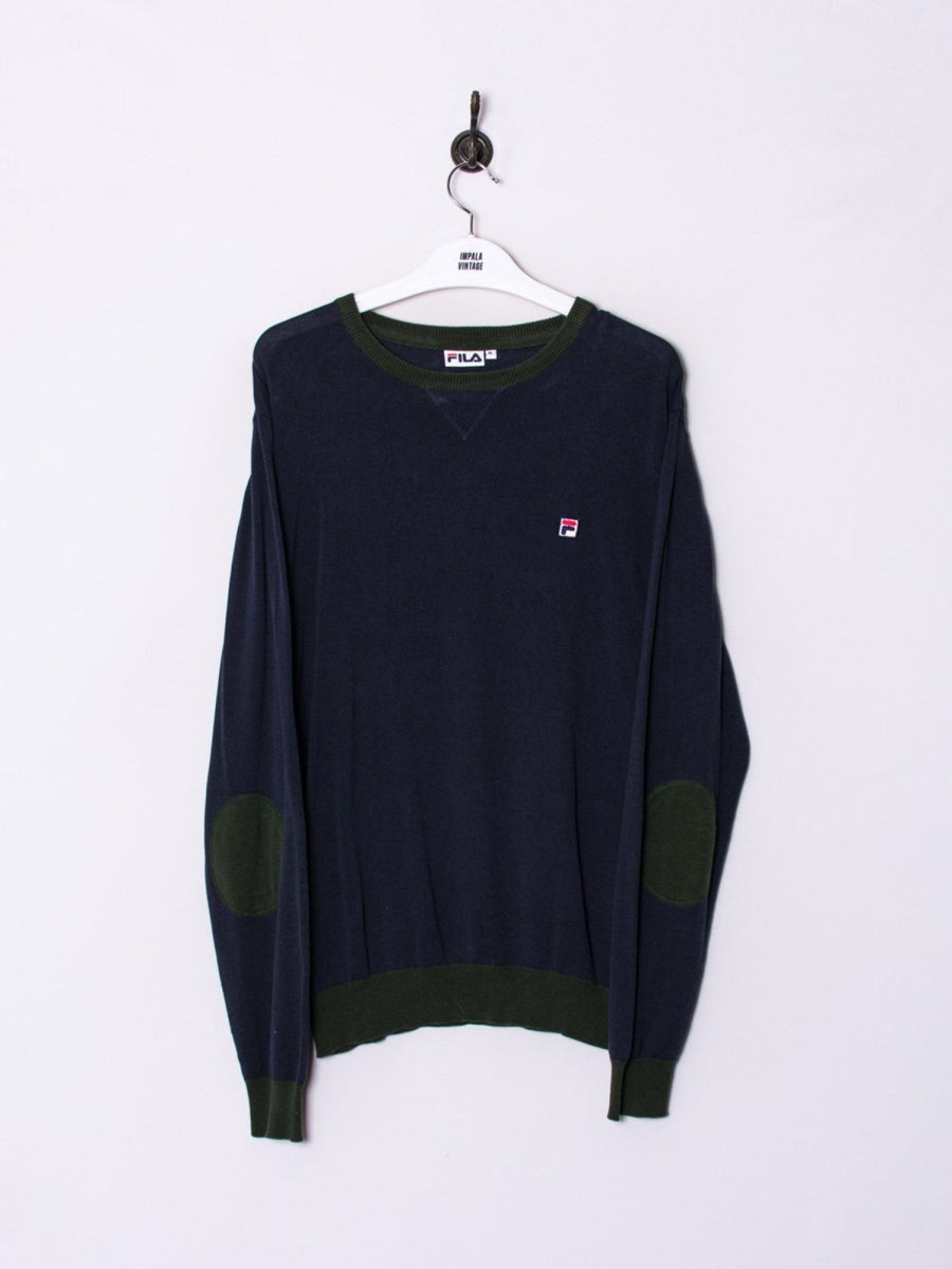 Impalavintage Fila Navy Blue & Green Light Sweater Clearance