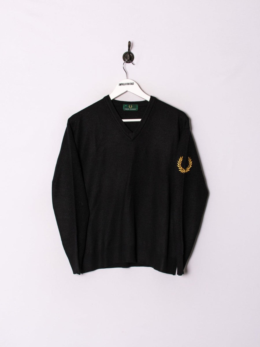 Impalavintage Fred Perry Black V-Neck Sweater Hot